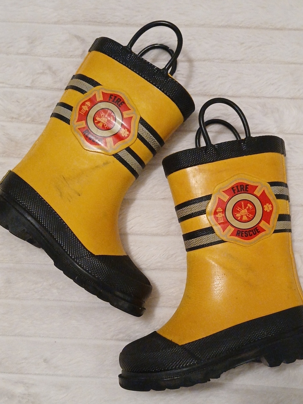 Western Chief Yellow Fire Rescue Kids Rain Boots Size 7/8 Playful Dressup Outsid